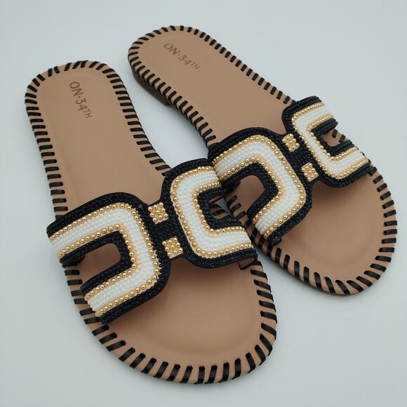 Mansi Beaded H-Band Flat Sandals Size 8 NEW - Picture 2 of 4